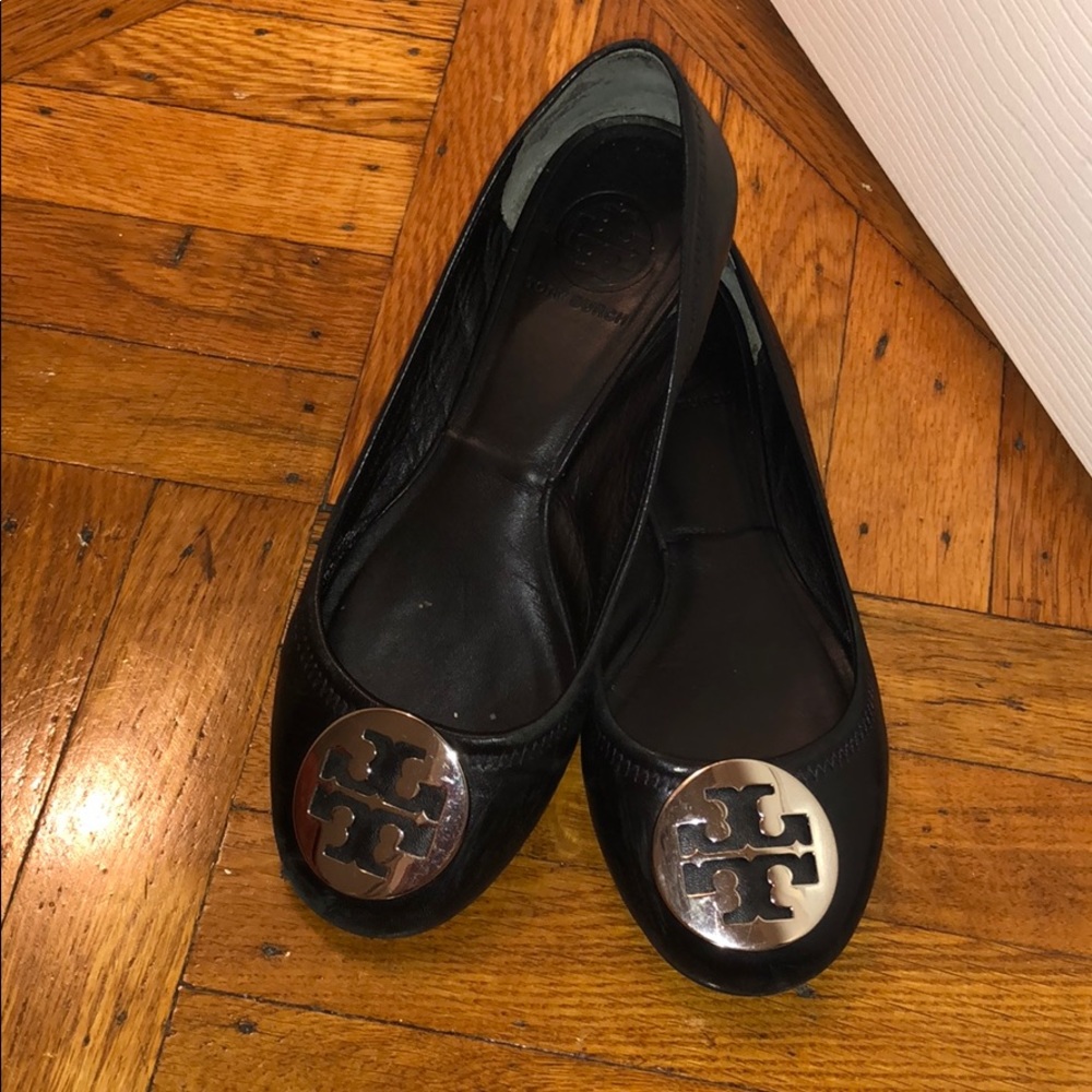 Tory Burch Leather Flats with Silver Hardware